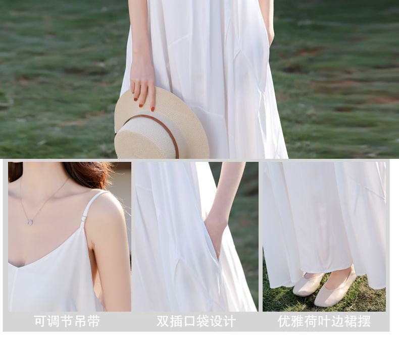 Plain Midi Sundress with Spaghetti Straps