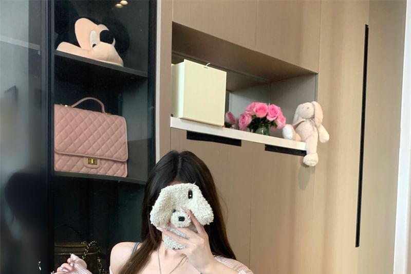 Spaghetti Strap Scoop Neck Plain Lace Trim Mini Bodycon Dress / Long-Sleeve Scoop Neck Bow Knit Top