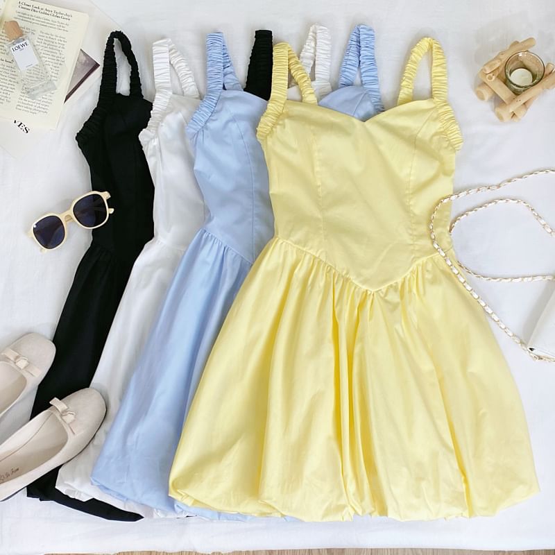 Plain Mini A-Line Dress V-Neck Spaghetti Straps
