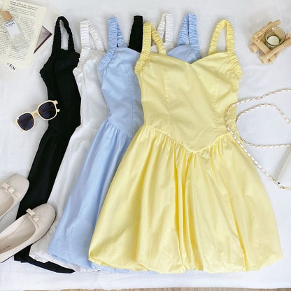 Plain Mini A-Line Dress V-Neck Spaghetti Straps