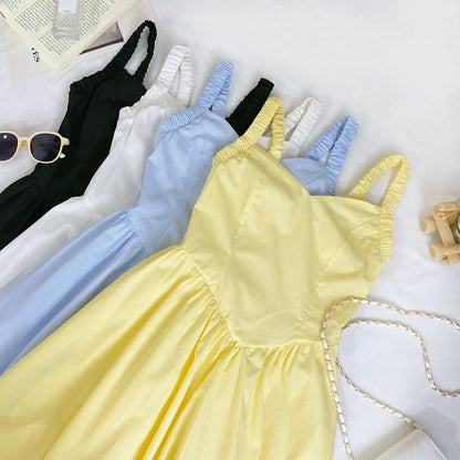 Plain Mini A-Line Dress V-Neck Spaghetti Straps