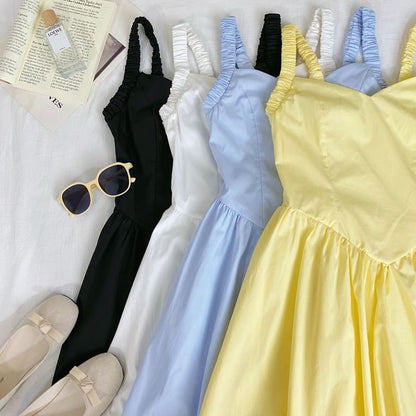 Plain Mini A-Line Dress V-Neck Spaghetti Straps
