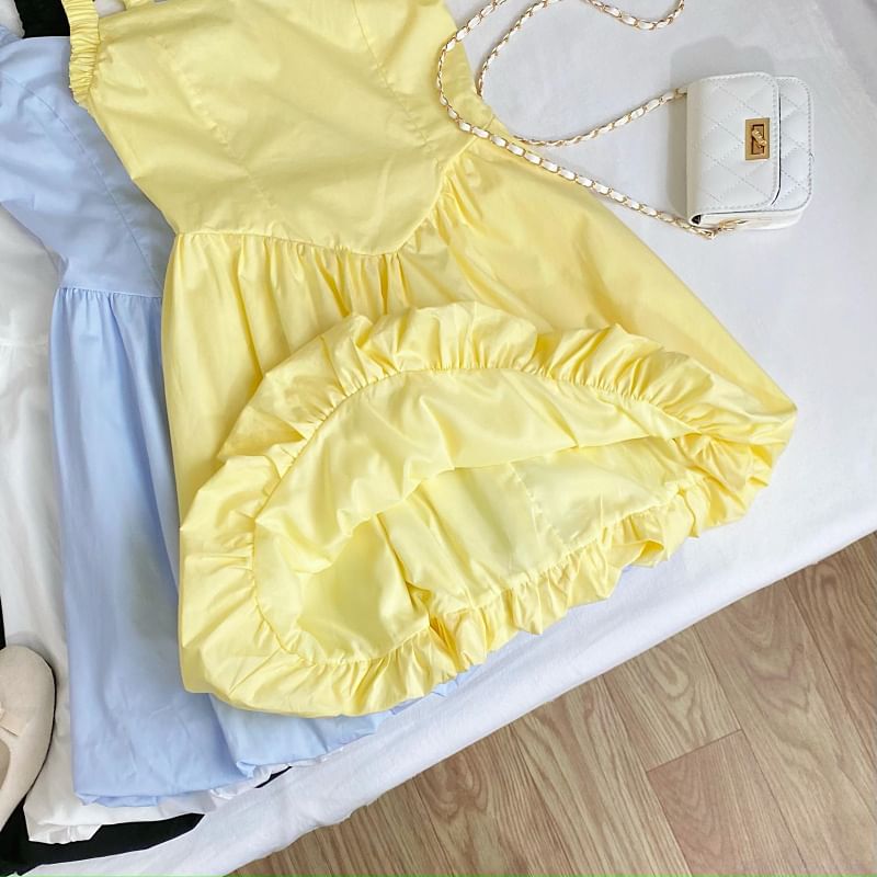 Plain Mini A-Line Dress V-Neck Spaghetti Straps