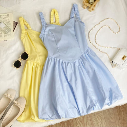 Plain Mini A-Line Dress V-Neck Spaghetti Straps