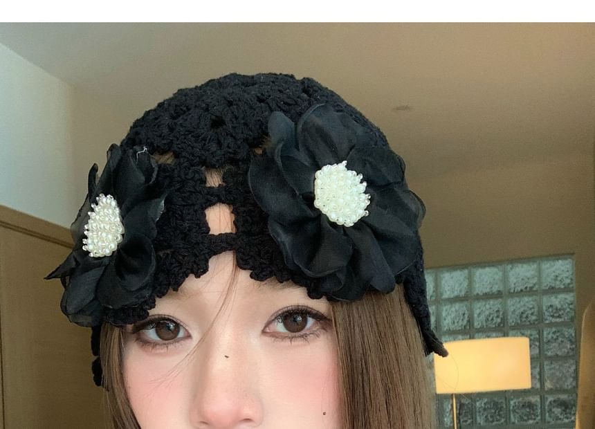 Floral Knit Bonnet Hat