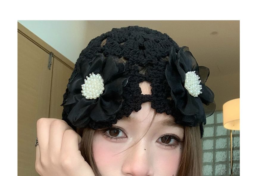 Floral Knit Bonnet Hat