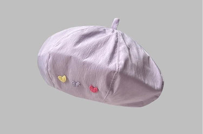 Heart Embroidered Beret Hat