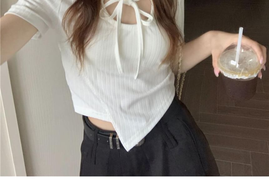 Asymmetrical Lace-Up Crop Top