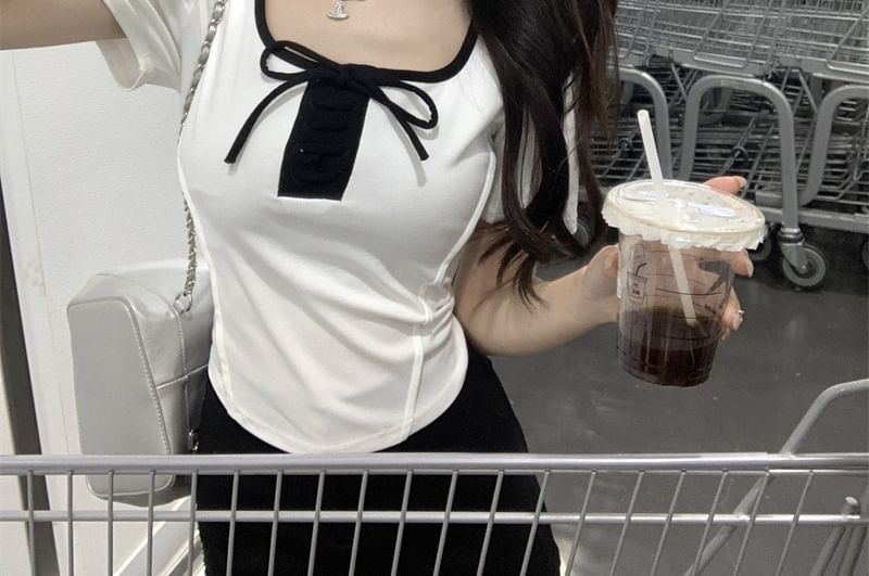 Two Tone Lace-Up Crop Top