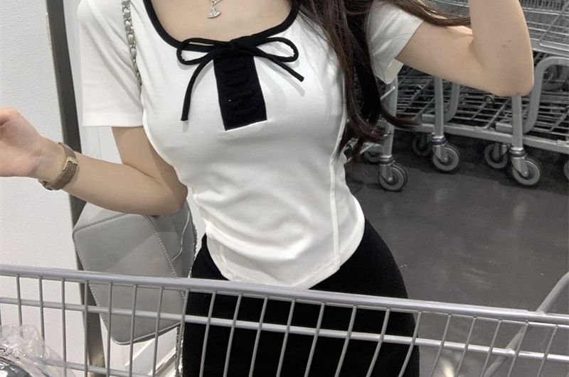 Two Tone Lace-Up Crop Top
