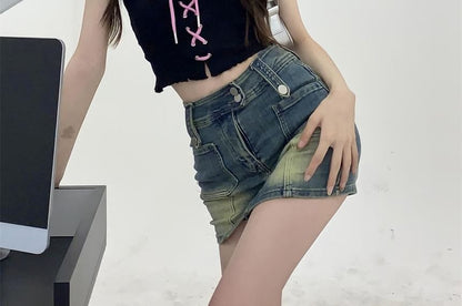 Lace-Up V-Neck Crop Top