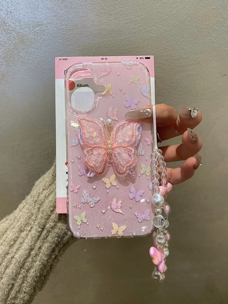 Butterfly Phone Case / Adhesive Decoration / Strap / Set