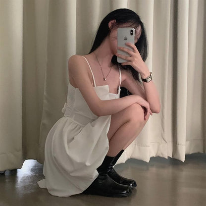Plain Mini A-Line Dress with Spaghetti Straps