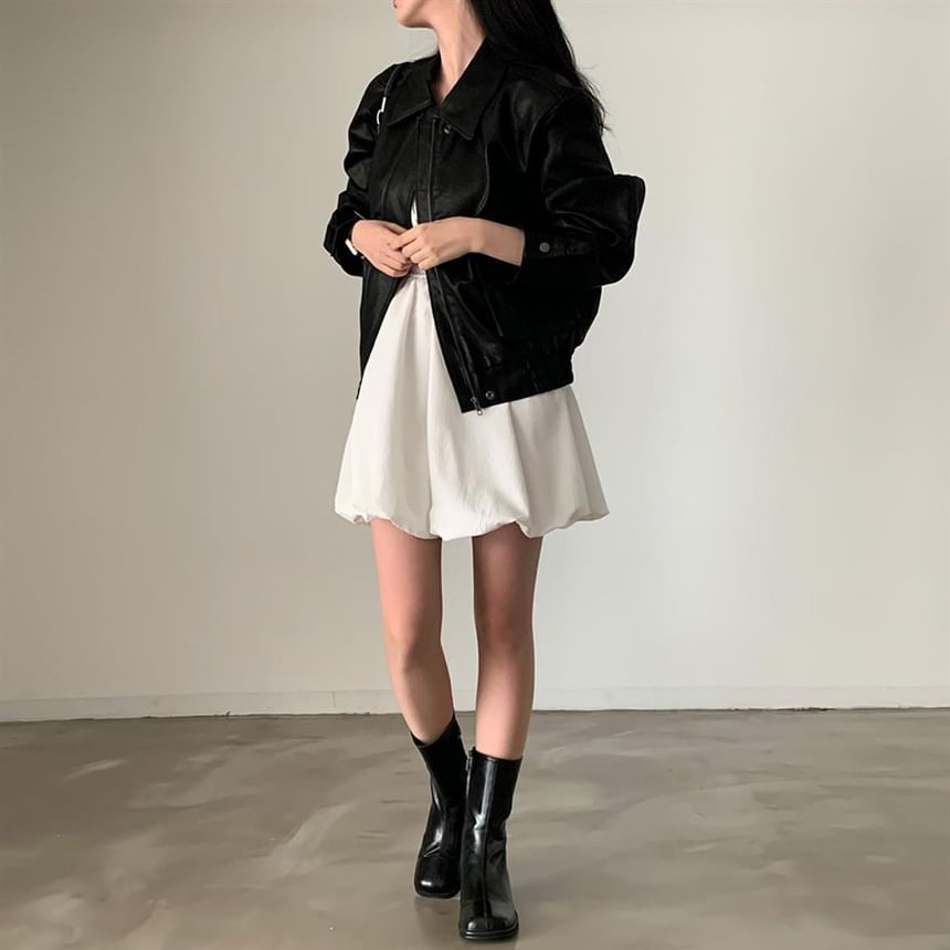 Plain Mini A-Line Dress with Spaghetti Straps