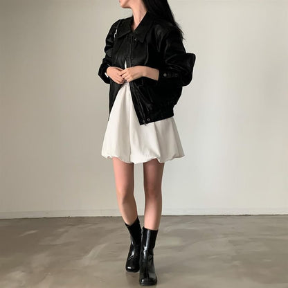 Plain Mini A-Line Dress with Spaghetti Straps