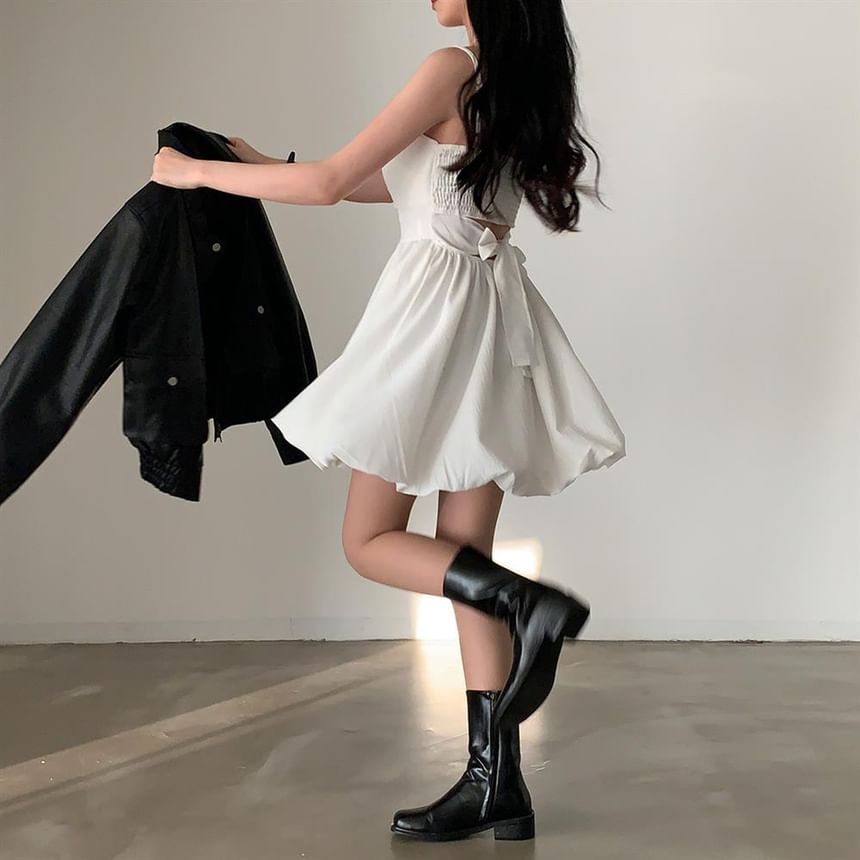 Plain Mini A-Line Dress with Spaghetti Straps