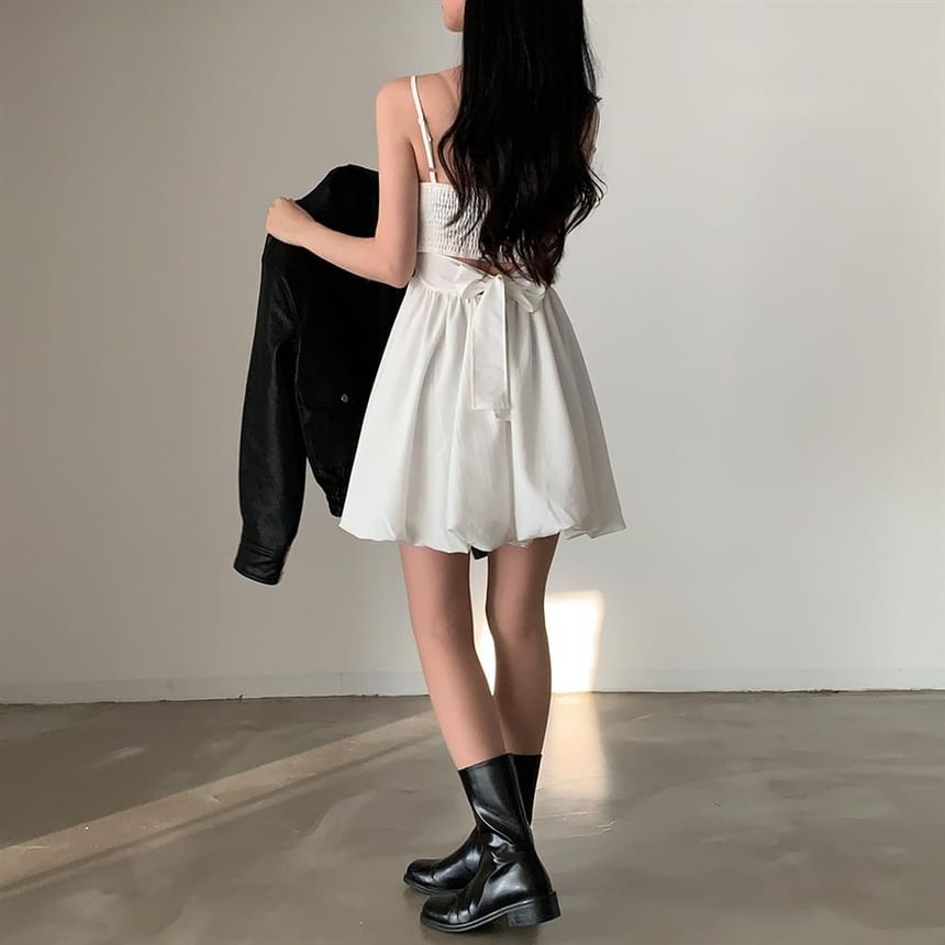 Plain Mini A-Line Dress with Spaghetti Straps