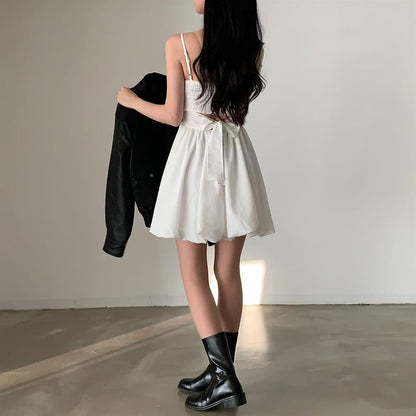 Plain Mini A-Line Dress with Spaghetti Straps
