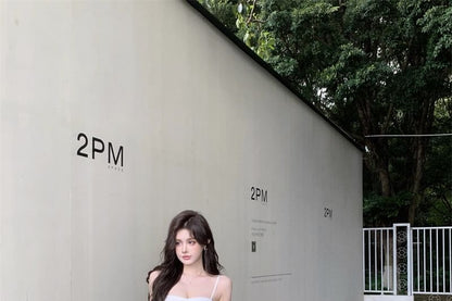 Mesh High Low A-Line Dress with Spaghetti Straps