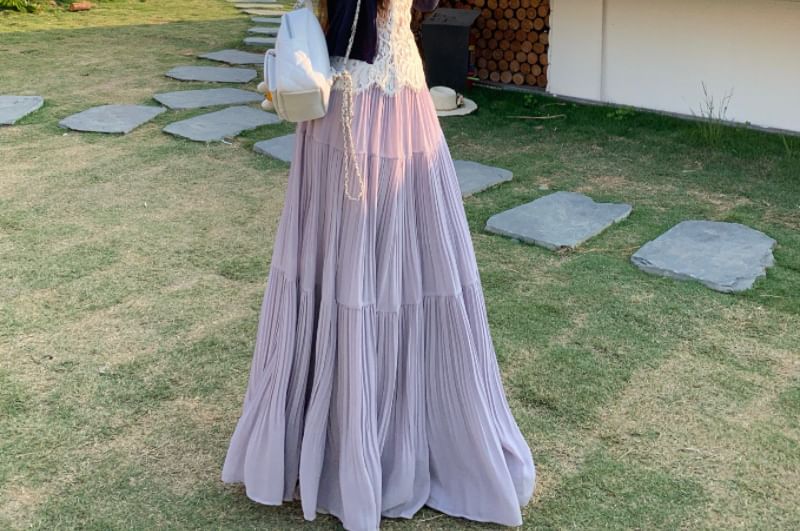 Lace Cami & Crinkle Maxi Skirt & Cardigan Set