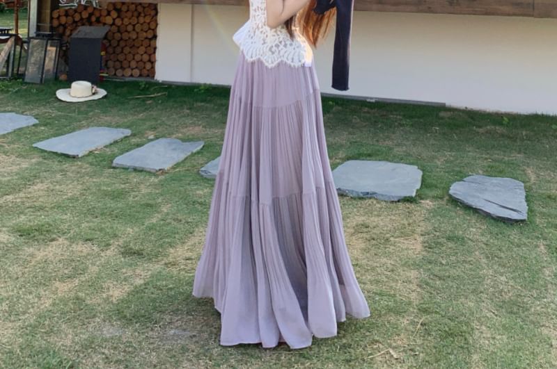 Lace Cami & Crinkle Maxi Skirt & Cardigan Set