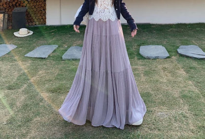 Lace Cami & Crinkle Maxi Skirt & Cardigan Set
