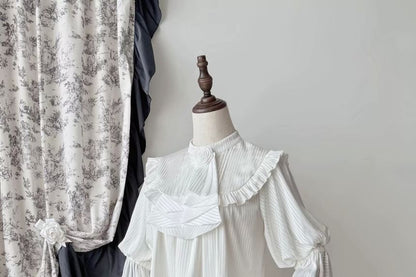 Frill Trim Blouse Set - Midi Skirt with Lace