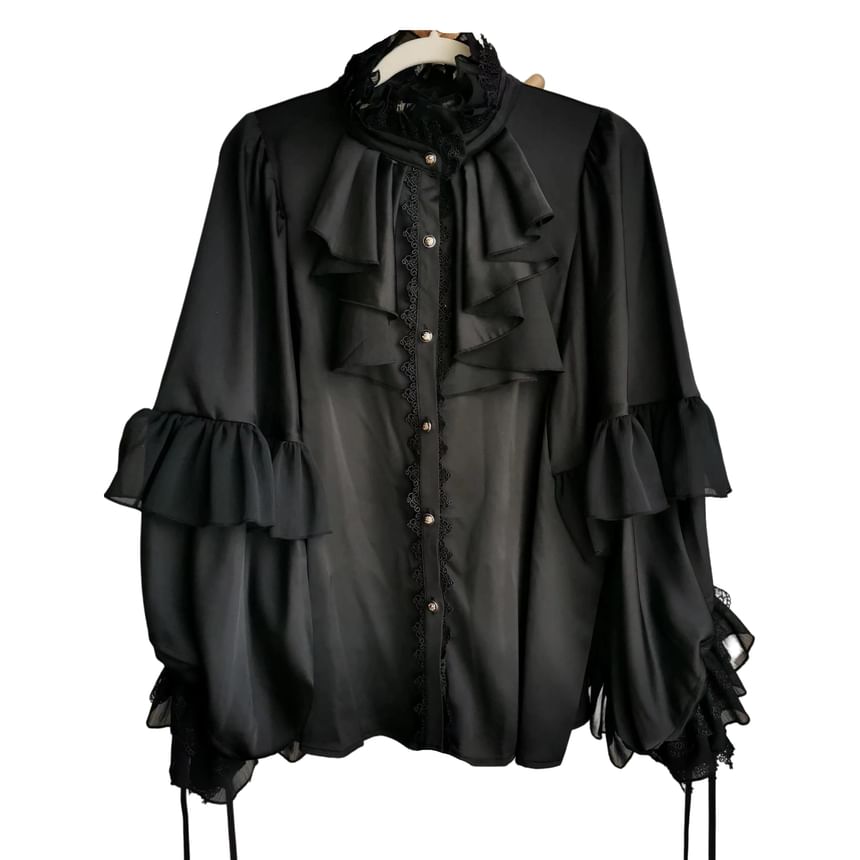 Tiered Lace Blouse - Long Sleeve Ruffle Trim