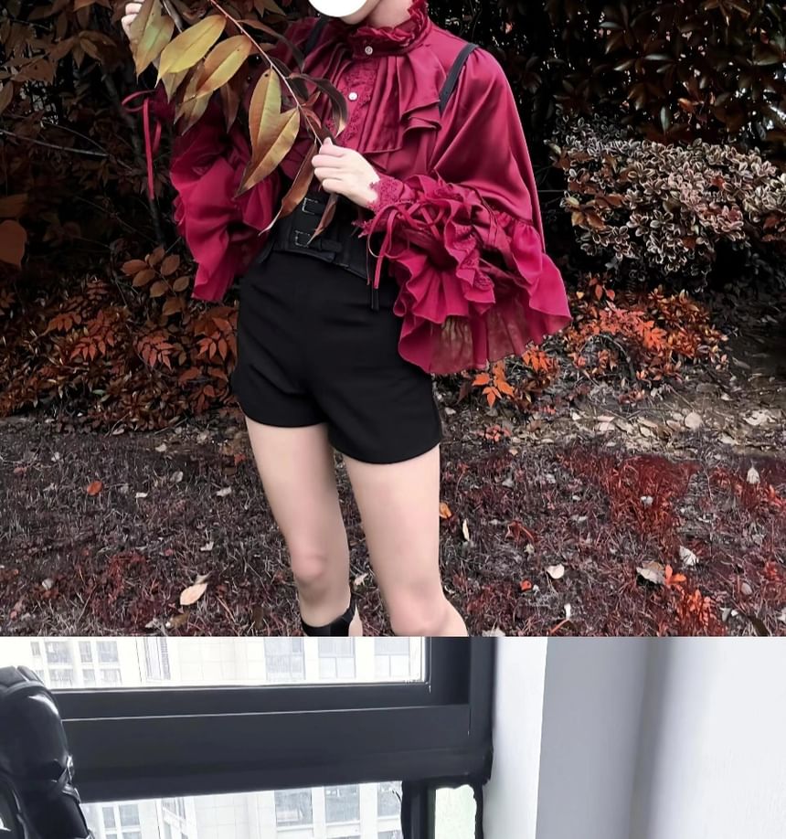 Tiered Lace Blouse - Long Sleeve Ruffle Trim