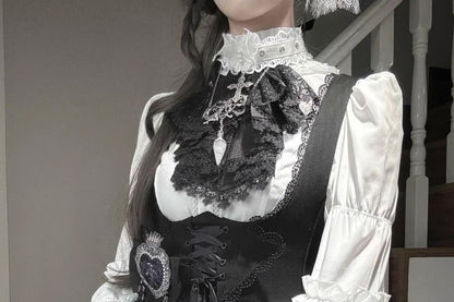 Ruffle Trim Bell Sleeve Blouse - Lace Panel