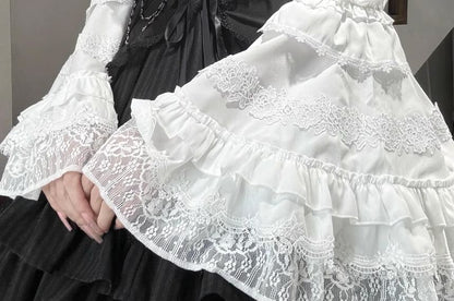 Ruffle Trim Bell Sleeve Blouse - Lace Panel