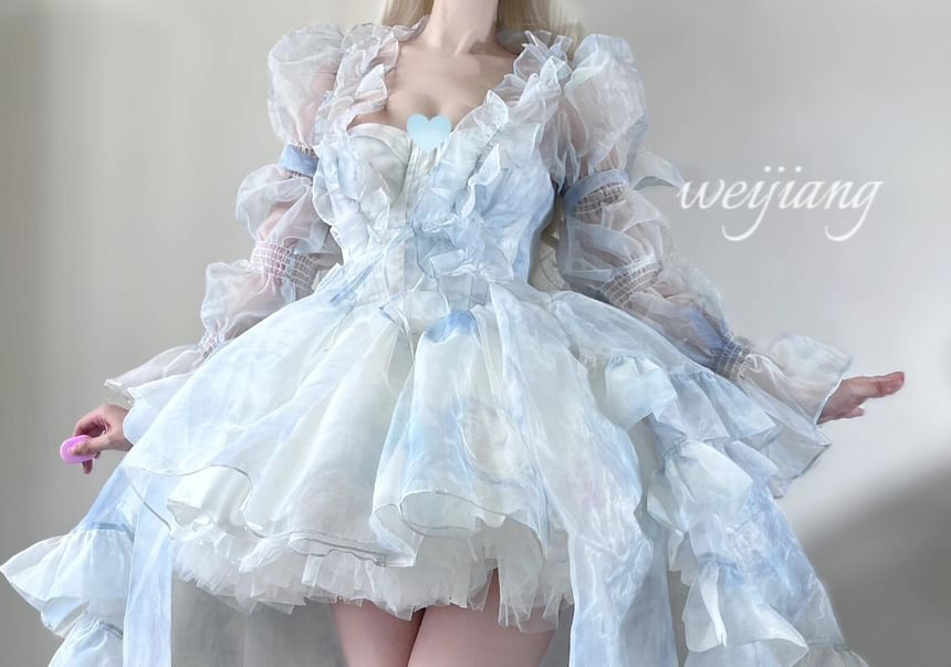 Mini Corset A-Line Dress / Ruffle Trim Maxi Jacket / Petticoat Skirt Set
