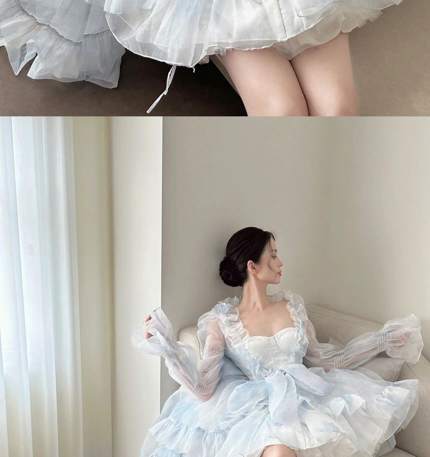 Mini Corset A-Line Dress / Ruffle Trim Maxi Jacket / Petticoat Skirt Set