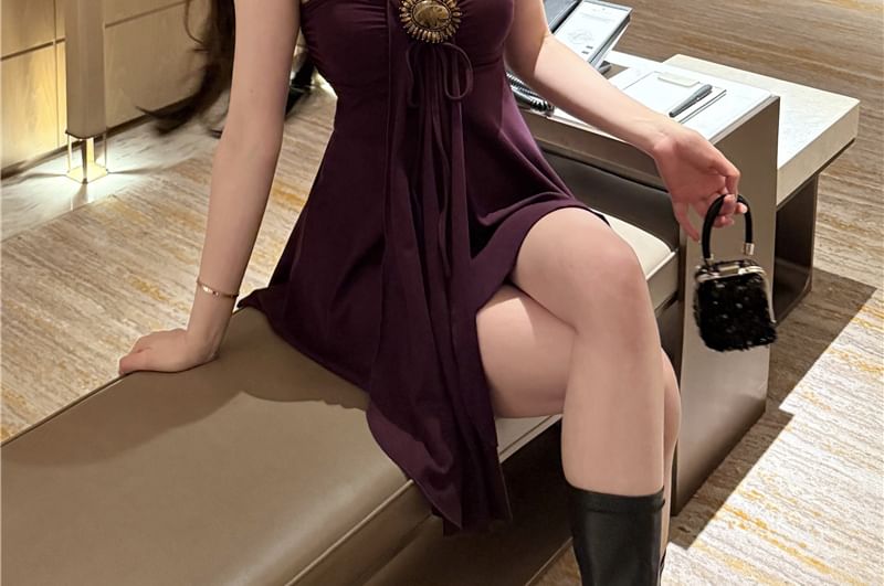 Plain Buckled Mini A-Line Tube Dress