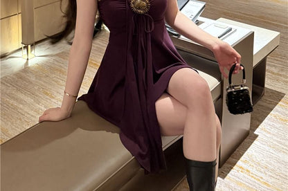 Plain Buckled Mini A-Line Tube Dress