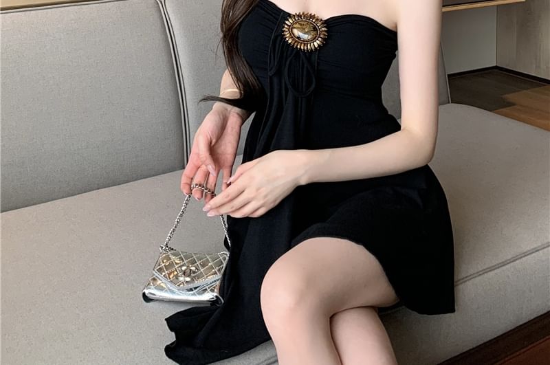 Plain Buckled Mini A-Line Tube Dress