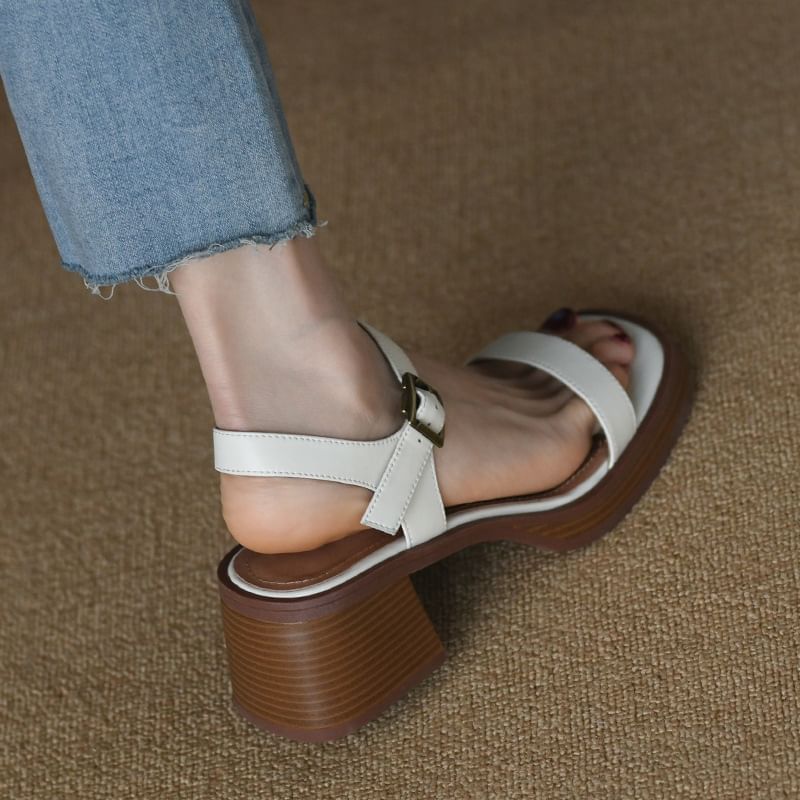 Block Heel Buckled Strap Sandals