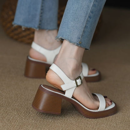 Block Heel Buckled Strap Sandals