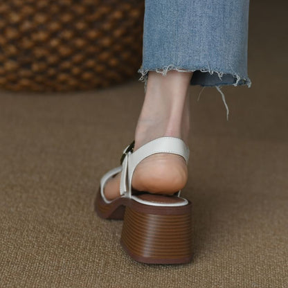 Block Heel Buckled Strap Sandals
