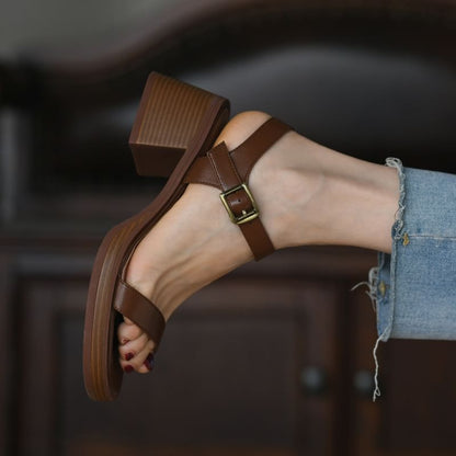 Block Heel Buckled Strap Sandals