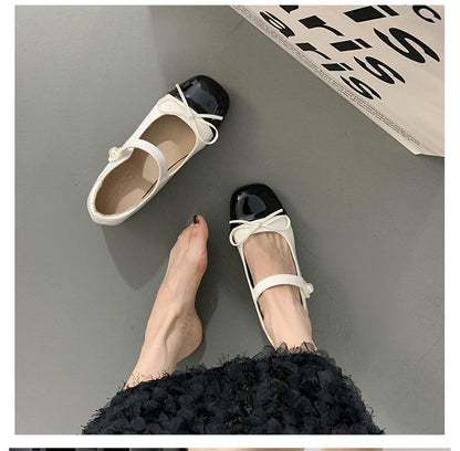 Block Heel Two Tone Ribbon Mary Jane Pumps