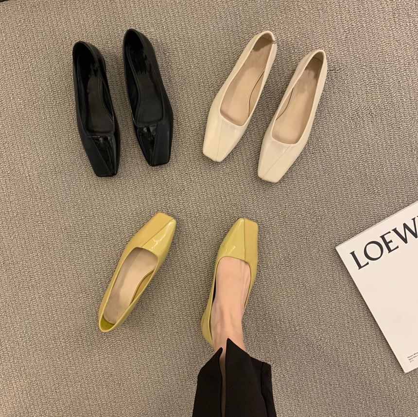 Square Toe Faux Leather Flats