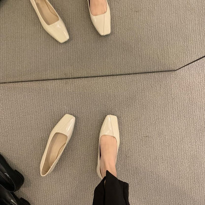 Square Toe Faux Leather Flats