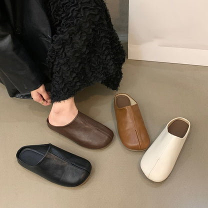 Plain Faux Leather Mules