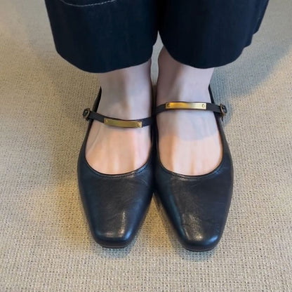 Square Toe Metal Accent Mary Jane Flats