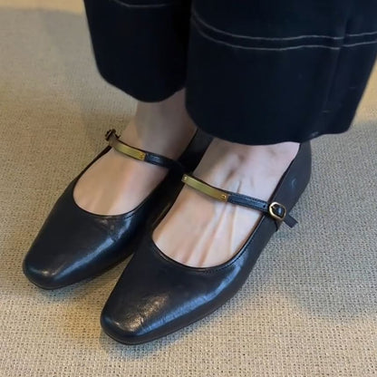 Square Toe Metal Accent Mary Jane Flats