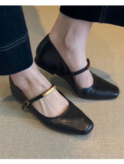 Square Toe Metal Accent Mary Jane Flats