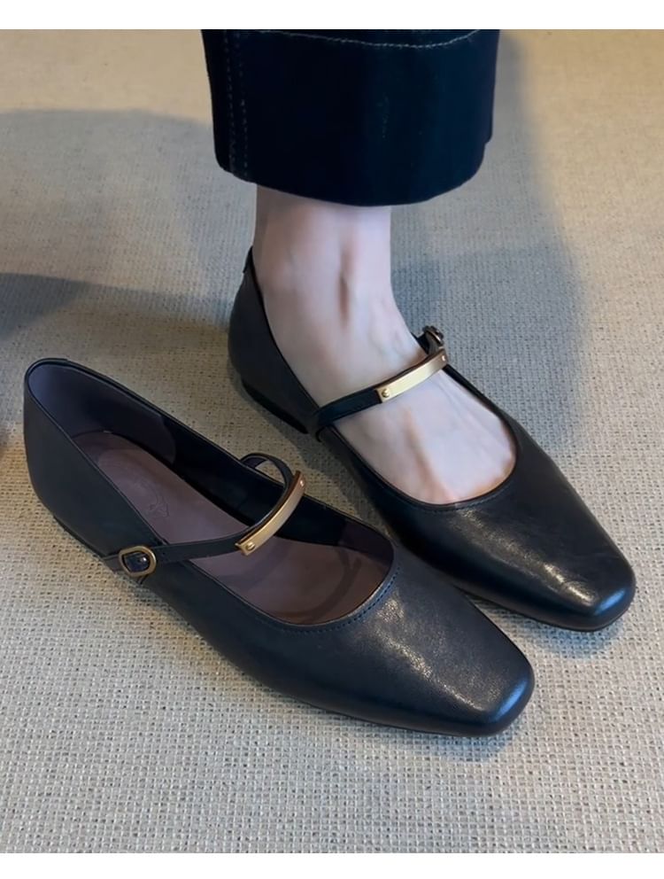 Square Toe Metal Accent Mary Jane Flats