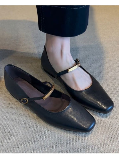 Square Toe Metal Accent Mary Jane Flats