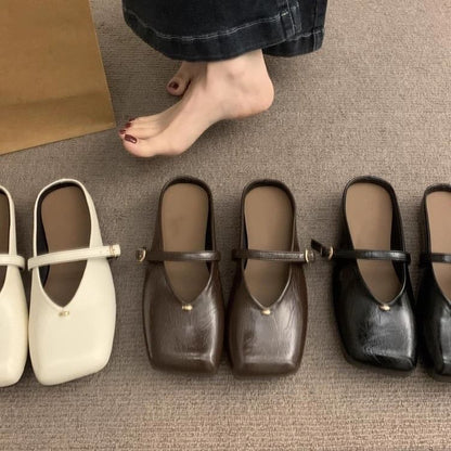 Square Toe Faux Leather Mules